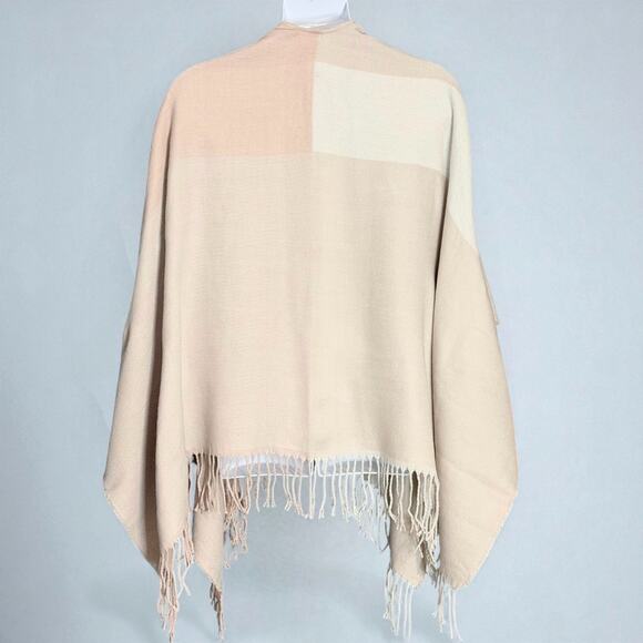 Soia & Kyo Colorblock Fringe Wrap Shawl Scarf Pink Beige Boho Poncho One Size - Picture 7 of 8
